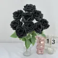 Artificial black rose bouquet 9 heads silk flowers for home decor wedding party display - Black