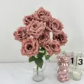 Artificial rose bouquet 9 heads silk flowers fake roses for home wedding party decor - Red Brown