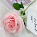 Single artificial pink rose flower with green stem, perfect for wedding decoration and home decor. - Rose Pink