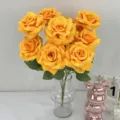 Artificial yellow roses bouquet faux silk flowers for home decor wedding party 9 heads - Orange