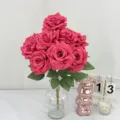 9-head artificial rose bouquet fake silk flowers for home decor wedding party pink color SKU - Rose Red
