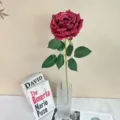 Artificial velvet red rose flower with glass vase for home decor, wedding and photography. - Dark Red