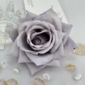 Detailed view of artificial rose flower head, grey purple fabric flower for DIY crafts. - Grey-Purple Gradient