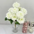 White artificial rose bouquet silk flowers fake roses in glass vase for home decor wedding - Creamy White