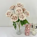 Artificial champagne rose bouquet 9 heads silk flowers home wedding decor centerpiece - Milk Tea