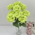Artificial 9-heads light green rose bouquet silk flowers fake roses for home wedding decor. - Light Green