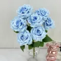 Artificial blue roses bouquet silk flowers faux rose arrangement for home wedding party decor. - Light Blue