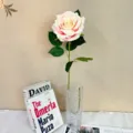 Artificial pink rose single stem with clear glass vase home decor photography prop fake flower - Pink Champagne