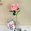 Artificial pink rose flower single stem home decor fake floral arrangement photography prop - Nude Pink with Yellow Center