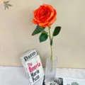 Artificial orange rose flower single stem with vase home wedding party decoration prop - Caramel Orange