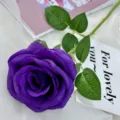 Artificial purple rose flower single stem silk fake floral decor wedding party decoration - Deep purple
