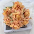 Artificial autumn rose bouquet, 7-head European style fake flowers for home wedding decor. - Orange