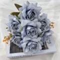 European style 7 heads artificial rose bouquet autumn color fake flowers for home decor - Blue