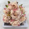 Artificial rose bouquet, 7-head autumn color faux silk flowers for home and wedding decor. - Light Coffee
