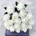 Artificial white rose bouquet silk flowers home decor flower arrangement table centerpiece - White