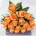 Artificial orange rose bouquet, 18 heads silk flowers for home decoration and floral arrangements. - Heather Orange