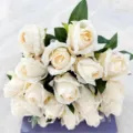 Künstlicher Rosenstrauch 18 Köpfe cremeweiße Seidenblumen für Heimdekoration und Vasen - Hellchampagner