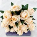 Künstlicher Champagner Rosen Blumenstrauß, 18-Köpfig Seidenblumen Heimdeko Variante. - Dunkelchampagner