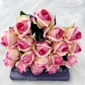 18-Kopf Künstliche Rosen Blumenstrauß Seidenblumen Rosa Farbverlauf für Tischdeko - Lila Rosa