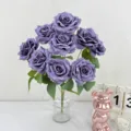 Artificial rose bouquet purple silk flowers faux roses for home wedding party decoration. - Deep purple
