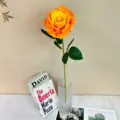 Artificial orange yellow rose flower single stem home decor photography prop fake floral. - Orange