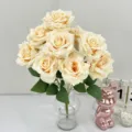 Artificial Champagne Rose Bouquet 9 Heads Silk Flowers for Home Wedding Party Decor - Champagne