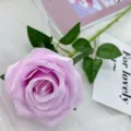 Single artificial rose flower light purple fake floral decoration for wedding party decor - Purple