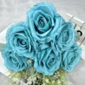 Bouquet di rose artificiali blu in seta matrimonio decorazioni casa oggetti di scena - Blu Nilo