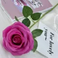 Single artificial rose flower fake silk rose for wedding party home decoration pink - Hot Pink