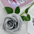 Silver mesh artificial single rose flower for wedding decoration and home floral arrangement layout. - Silver
