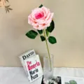 Artificial pink rose flower with glass vase, perfect for home decor, wedding and party. - Nude Pink with Deep Pink Center