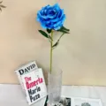 Blue artificial rose flower single stem in clear glass vase for home decor wedding party display. - Dark Blue