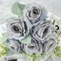 Bouquet di rose artificiali grigie in seta per matrimoni festa decorazione casa - grigio-blu