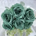 Bouquet di rose verdi artificiali in finta seta per matrimoni e bellissima decorazione. - Verde Scuro
