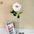 Artificial white purple rose flower single stem fake floral for home decor vase arrangement - Purple Center White