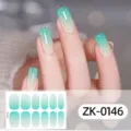 Pegatinas de uñas con purpurina verde degradado impermeables para una manicura completa. - Estilo Brillo Degradado Verde Blanco (ZK-0146) / Pegatina de Uñas Con Lima de Uñas