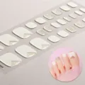 Witte Franse UV-gel teennagelstikers met zilveren glinsterende driehoek voor pedicure. - BSJ-0069 / Nagelwraps + Doos + Alcoholdoekje + Nagelpijl + Houten Stok