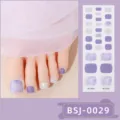 Purple marble and glitter semi-cured gel toe nail wraps detail, showing sheet and application effect. - BSJ-0029 / Nail Wraps + Box + Alcohol Pad + Nail File + Wooden Stick