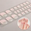 Detailweergave van roze Franse semi-geharde gel teen nagelstrips met glanzende afwerking. - BSJ-0110 / Nagelwraps + Doos + Alcoholdoekje + Nagelpijl + Houten Stok