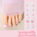 Semi-cured gel toenail strips pink gradient French style nail wraps with cute pink design. - BSJ-0031 / Nail Wraps + Box + Alcohol Pad + Nail File + Wooden Stick
