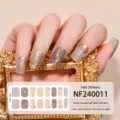 Adesivi per unghie in gel UV semi-polimerizzato con toni grigio-marrone e dettagli in lamina d'oro. - NF240011