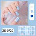 Detalle de pegatinas de uñas de cuadros azules, manicura francesa 16 puntas elegantes. - Estilo Arándano Cuadros Azul Blanco(ZE-0729)