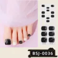 Semi-cured gel toenail wraps with black, white glitter and rhinestone designs for chic pedicures. - BSJ-0036 / Nail Wraps + Box + Alcohol Pad + Nail File + Wooden Stick
