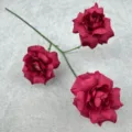 Artificial rose branch detail, deep red 3-head faux flower for home decor and floral design. - Red