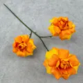Close-up detail of a 3-head artificial rose branch with gradient orange petals for decor. - Orange