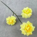 3-Head artificial bubble rose flower branch, realistic yellow floral decor for home. - Bright yellow