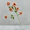 Détail de branche de rose artificielle à 6 têtes, roses en tissu réalistes pour décoration. - Café Foncé
