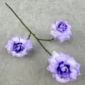 Close-up detail of three-head artificial bubble rose flower branch with purple petals. - Deep purple
