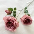 3-Head Artificial Austin Rose Bouquet Faux Silk Flower for Home Hotel Decor Pink - Dusty Pink