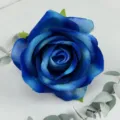 Blue velvet artificial rose flower head detail, perfect for wedding and home decoration. - Brushed Edge Blue
